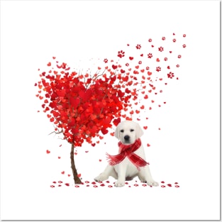 Valentine's Day Heart Tree Love White Labrador Posters and Art